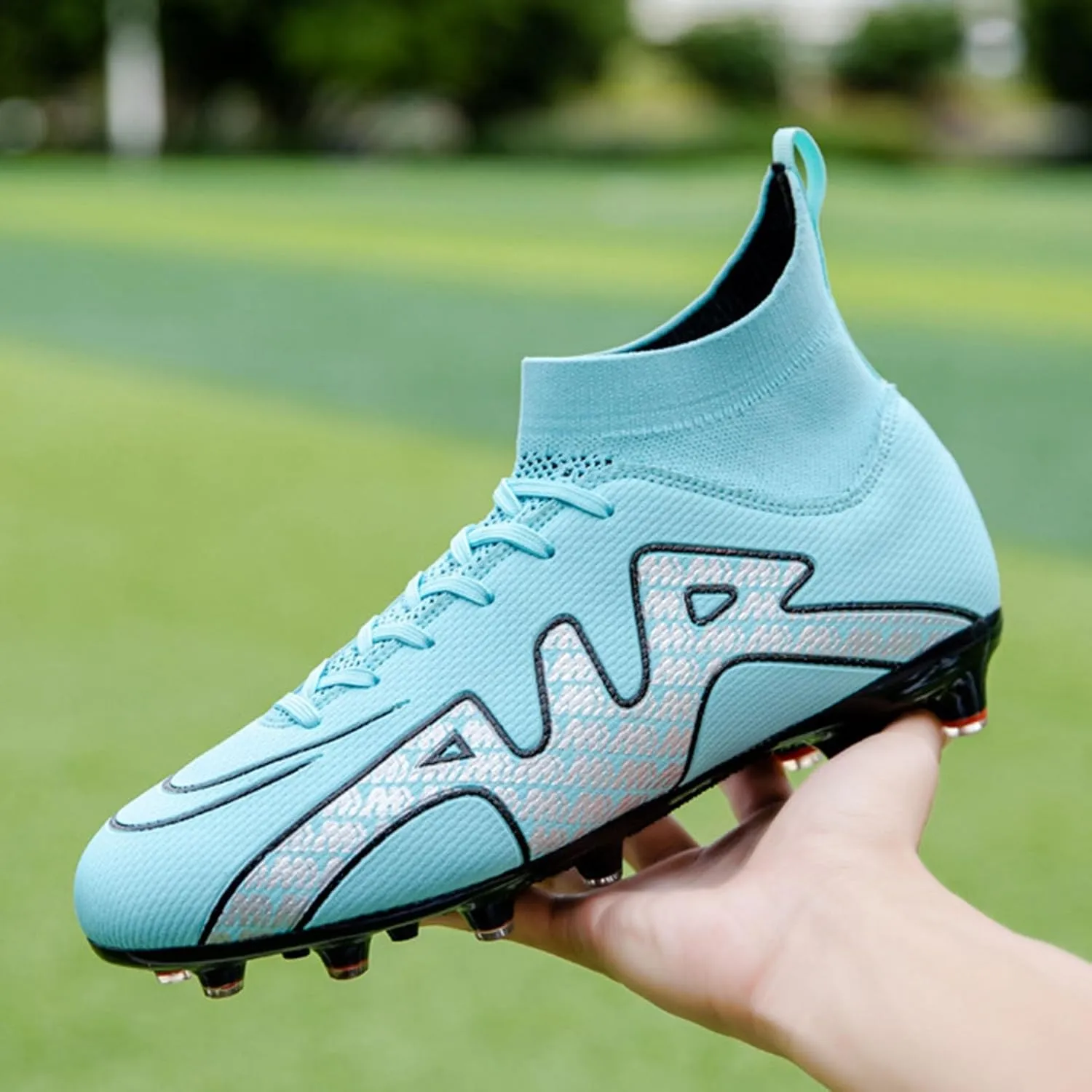 Athletic Soccer Cleats Lace Up Youth, Football Cleats Breathable Shock Resistant, Indoor Outdoor High Top Training Sneakers