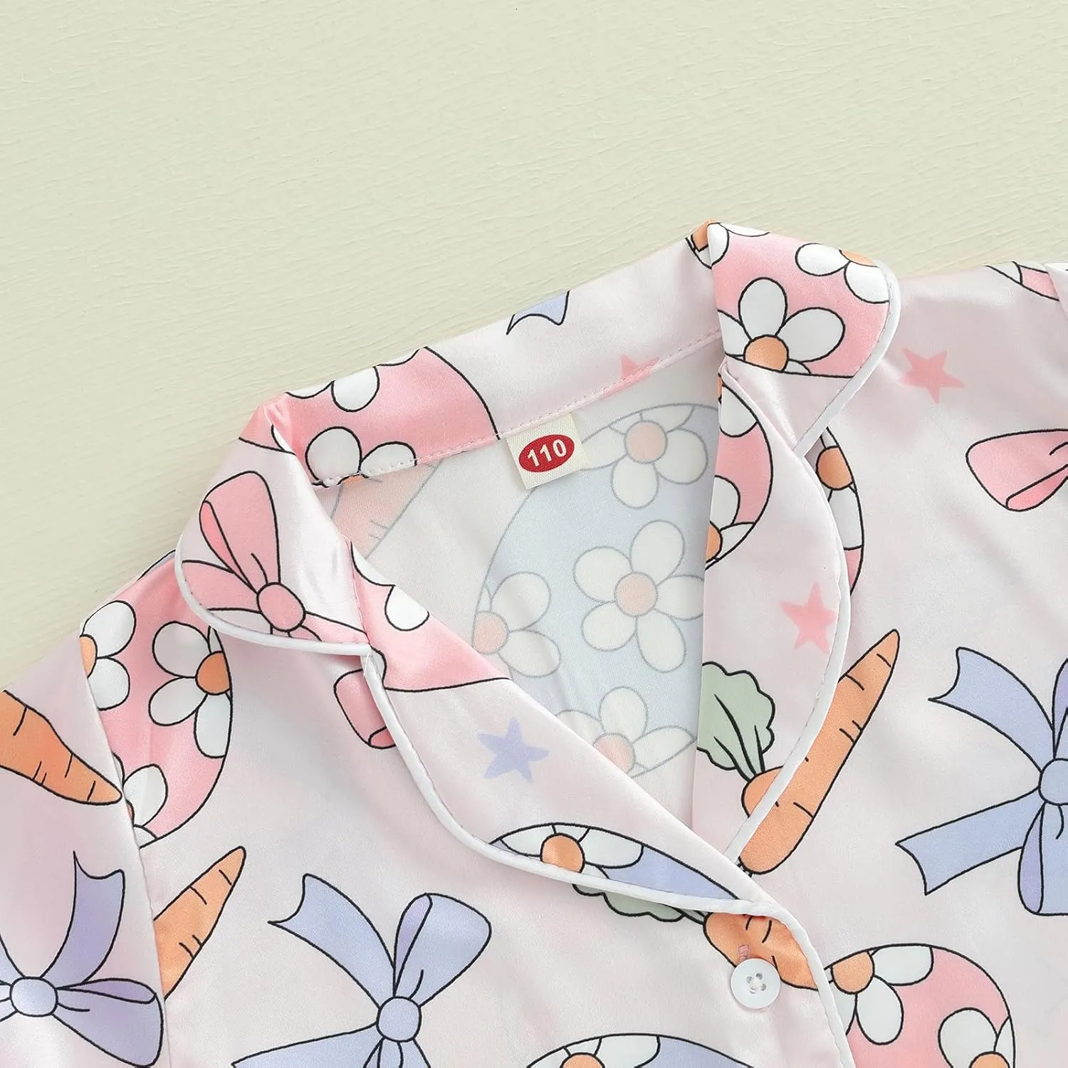 Baby Girl Easter Pajamas Toddler Kids Bunny Pjs Feather Trim Satin Sleepwear Nightgown Button Down Shorts Set