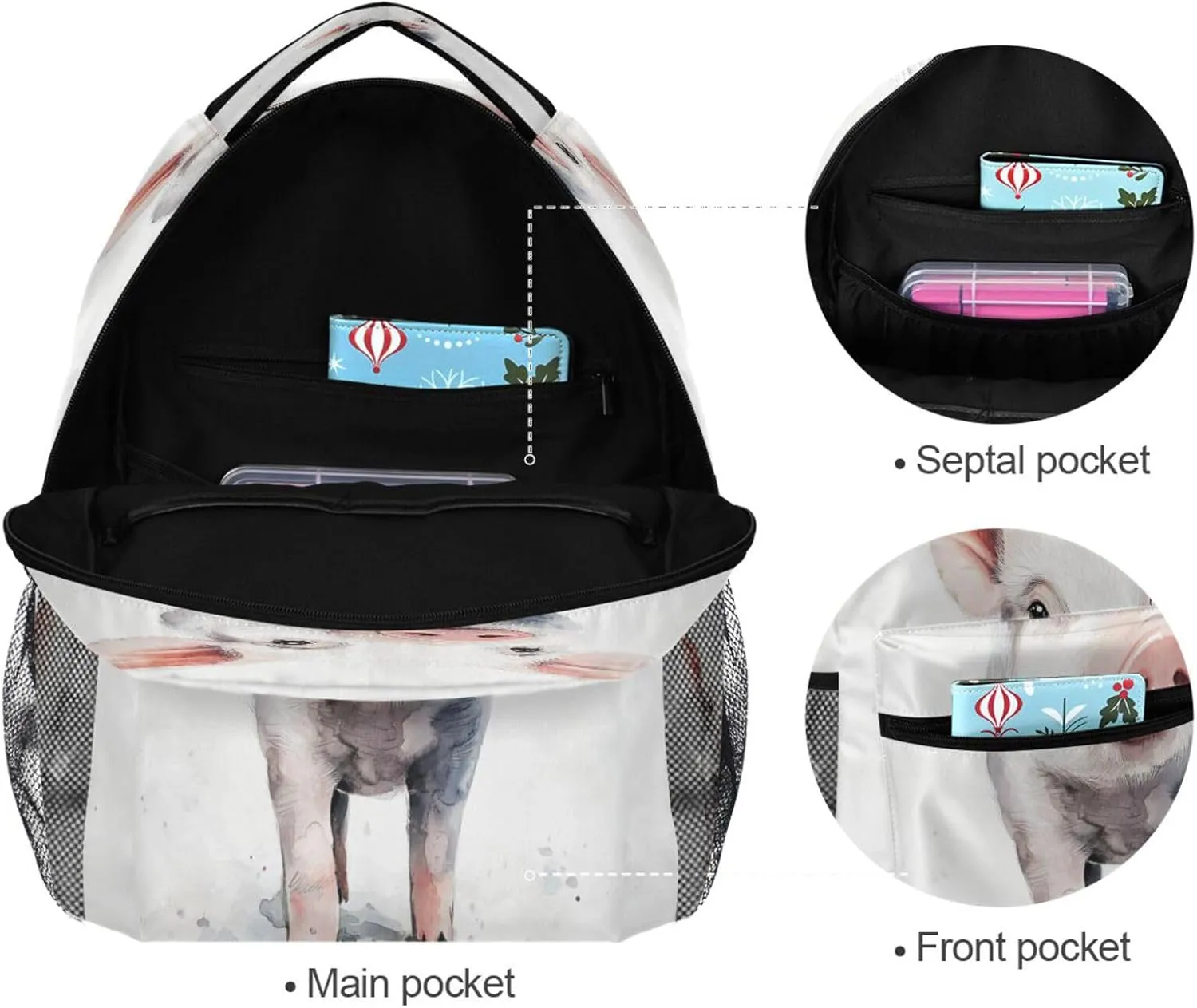 Backpacks for Women Men Waterproof Diaper Bag Backpack with Chest Strap Gift Men & Women Beauty Miniature Pig White