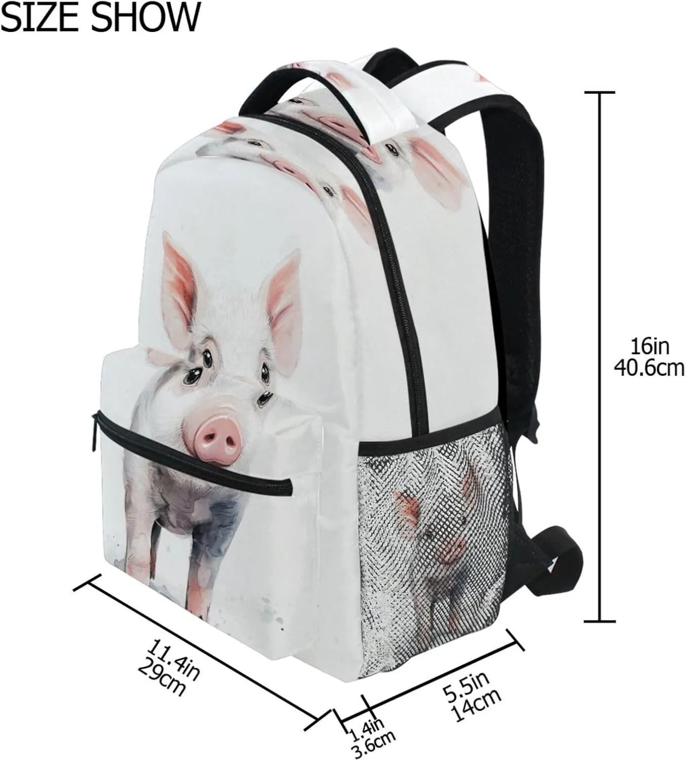 Backpacks for Women Men Waterproof Diaper Bag Backpack with Chest Strap Gift Men & Women Beauty Miniature Pig White