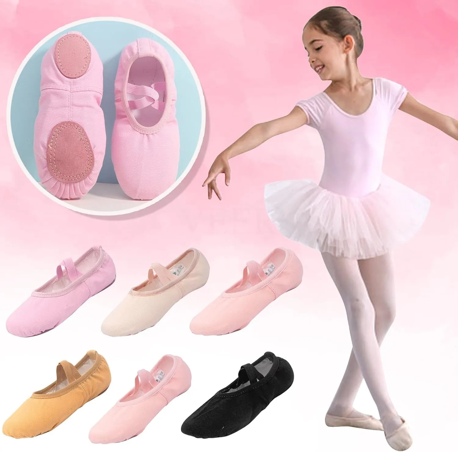 Ballet Shoes for Girls Dance Slippers Canvas Ballerina Shoes for Toddler/Little Kid/Big Kid Yoga Dance Tennis Shoes