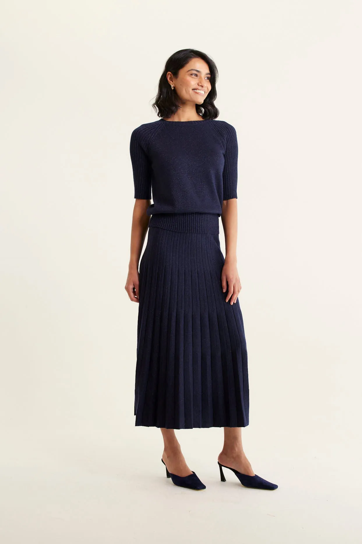 Barney Lurex Skirt In Navy