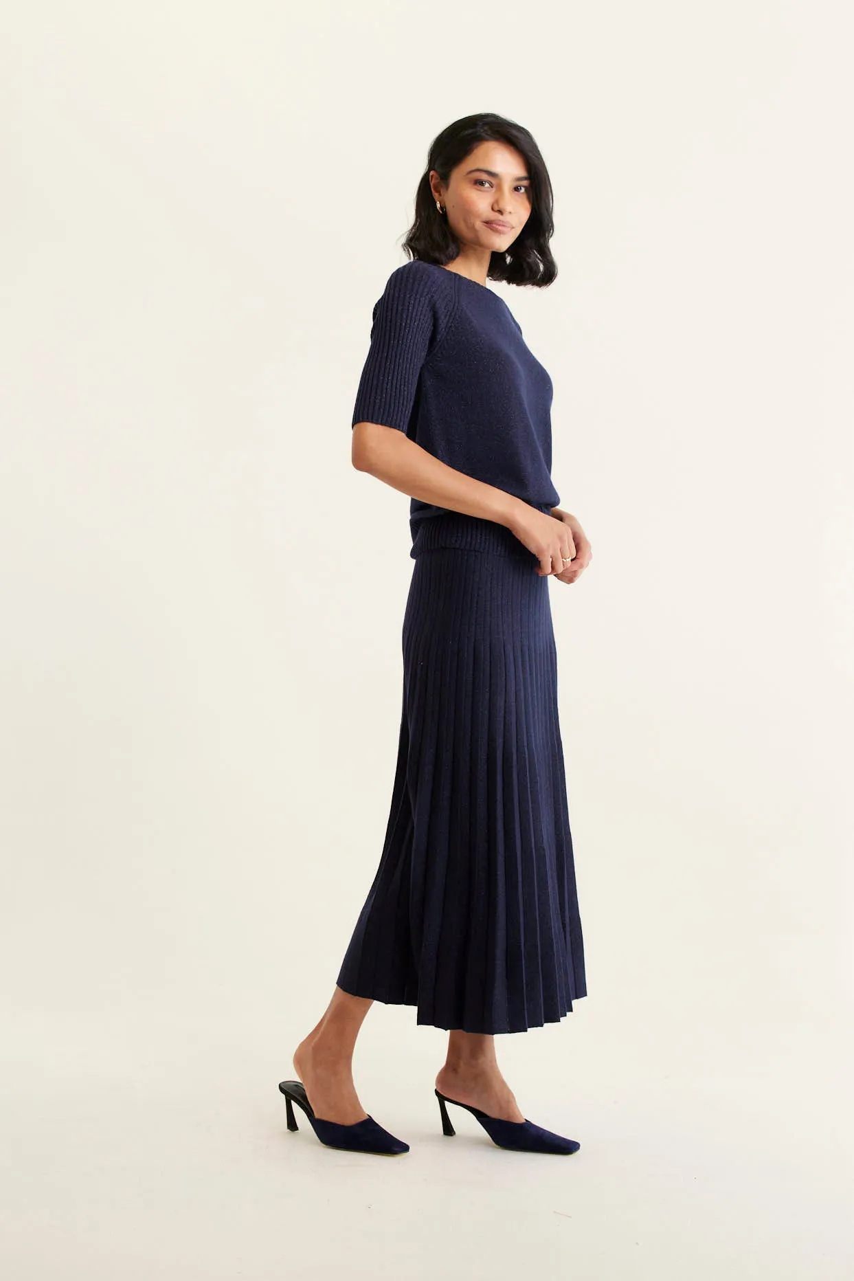 Barney Lurex Skirt In Navy