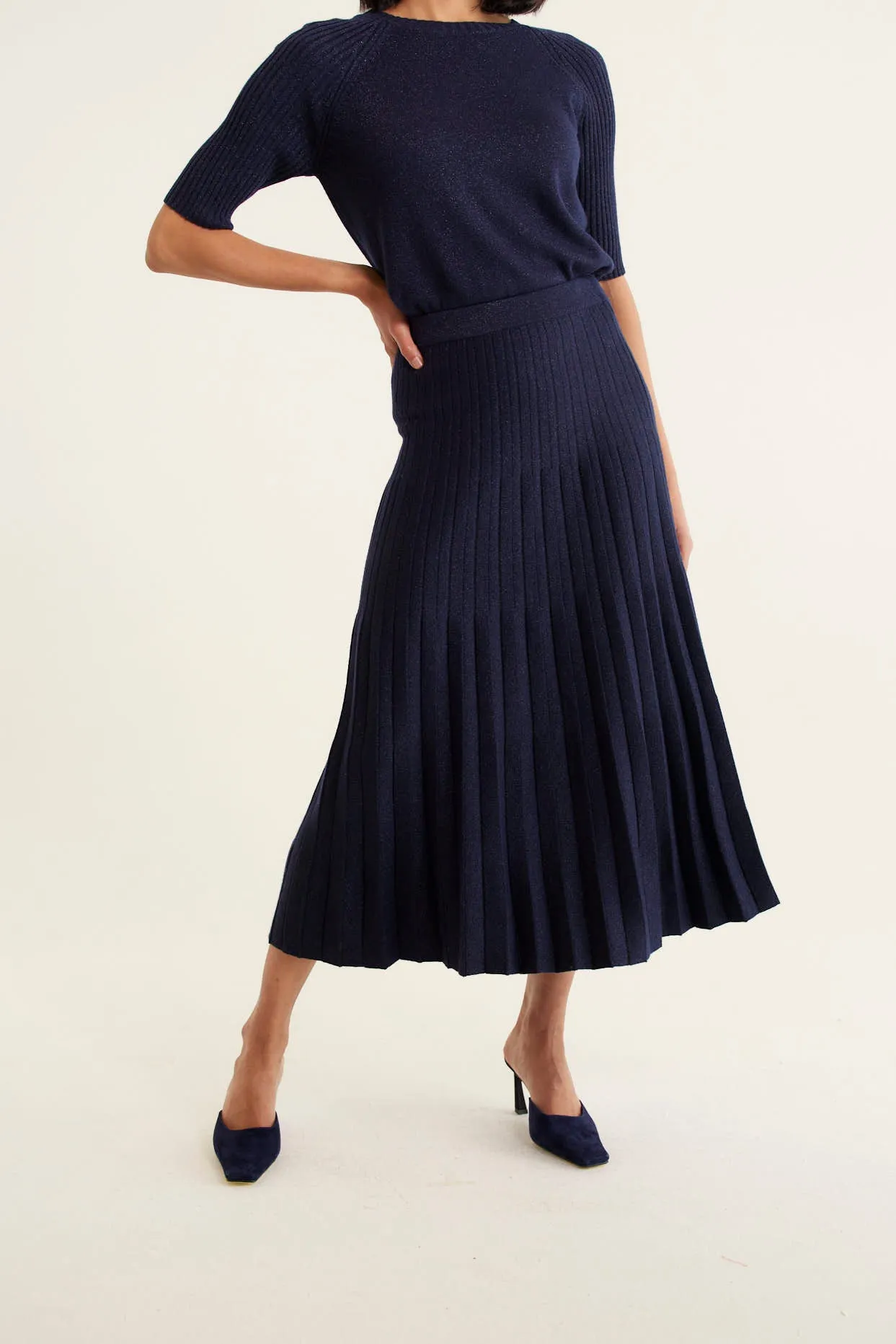 Barney Lurex Skirt In Navy