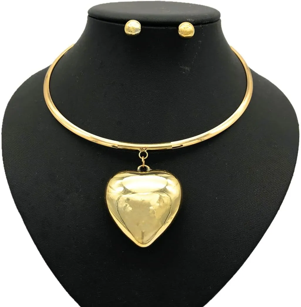 Barode African Choker Necklace Gold Round Necklaces Gothic Chunky Statement Necklaces and Earrings Set Jewelry for Women