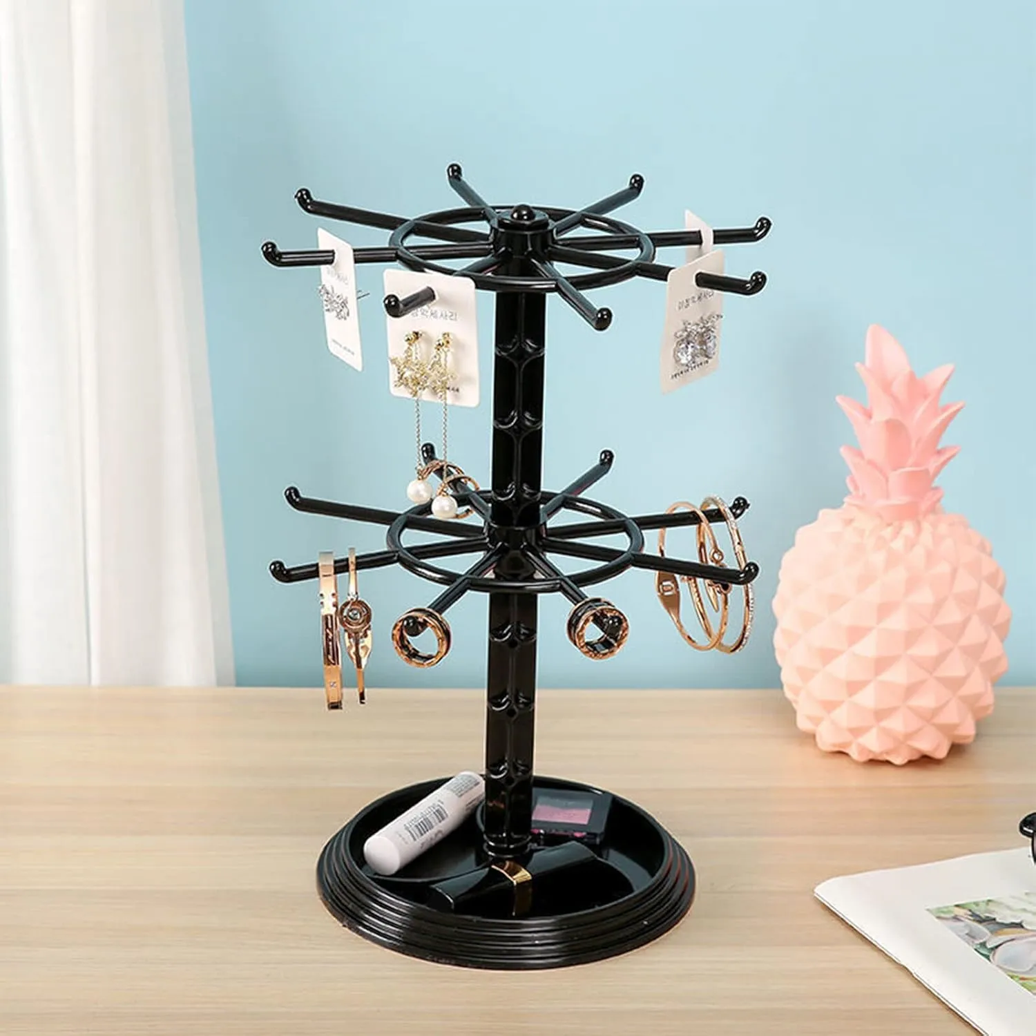 BestAlice 2 Tier Jewelry Rack, Rotating Jewelry Display Stand, Necklace Holder Rack Fashion Counter Jewelry Tree Stand, Adjustable ABS Jewelry Holder for Necklaces, Bracelets, Earrings, Ring