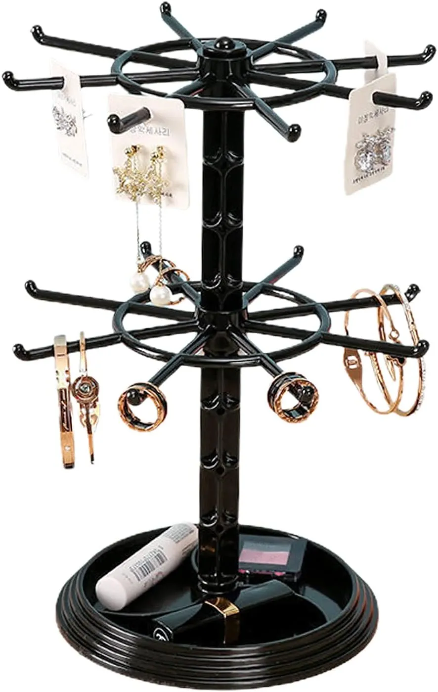 BestAlice 2 Tier Jewelry Rack, Rotating Jewelry Display Stand, Necklace Holder Rack Fashion Counter Jewelry Tree Stand, Adjustable ABS Jewelry Holder for Necklaces, Bracelets, Earrings, Ring
