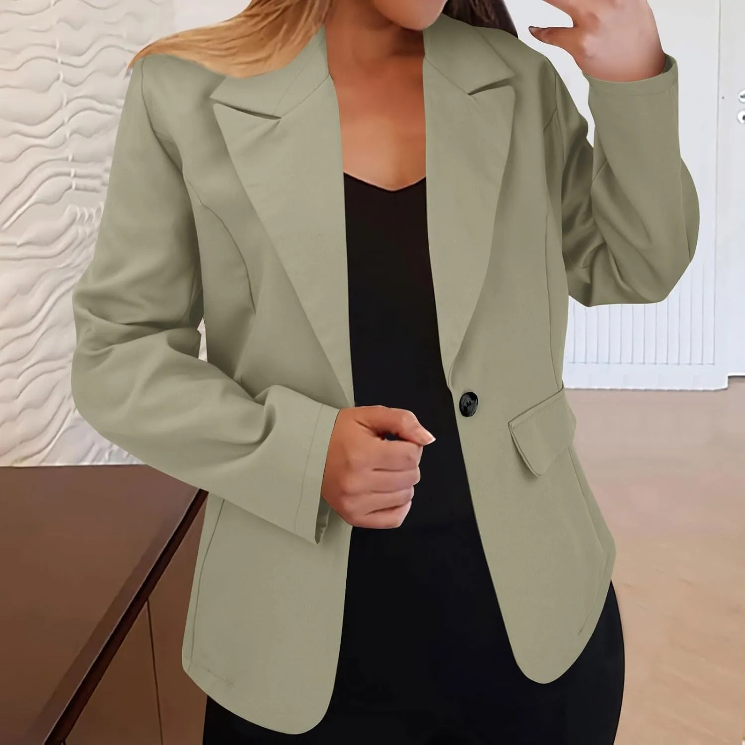Blazers for Women 2025 Trendy Business Casual Jackets with Pockets Long Sleeve Lapel Office Blazer Outerwear