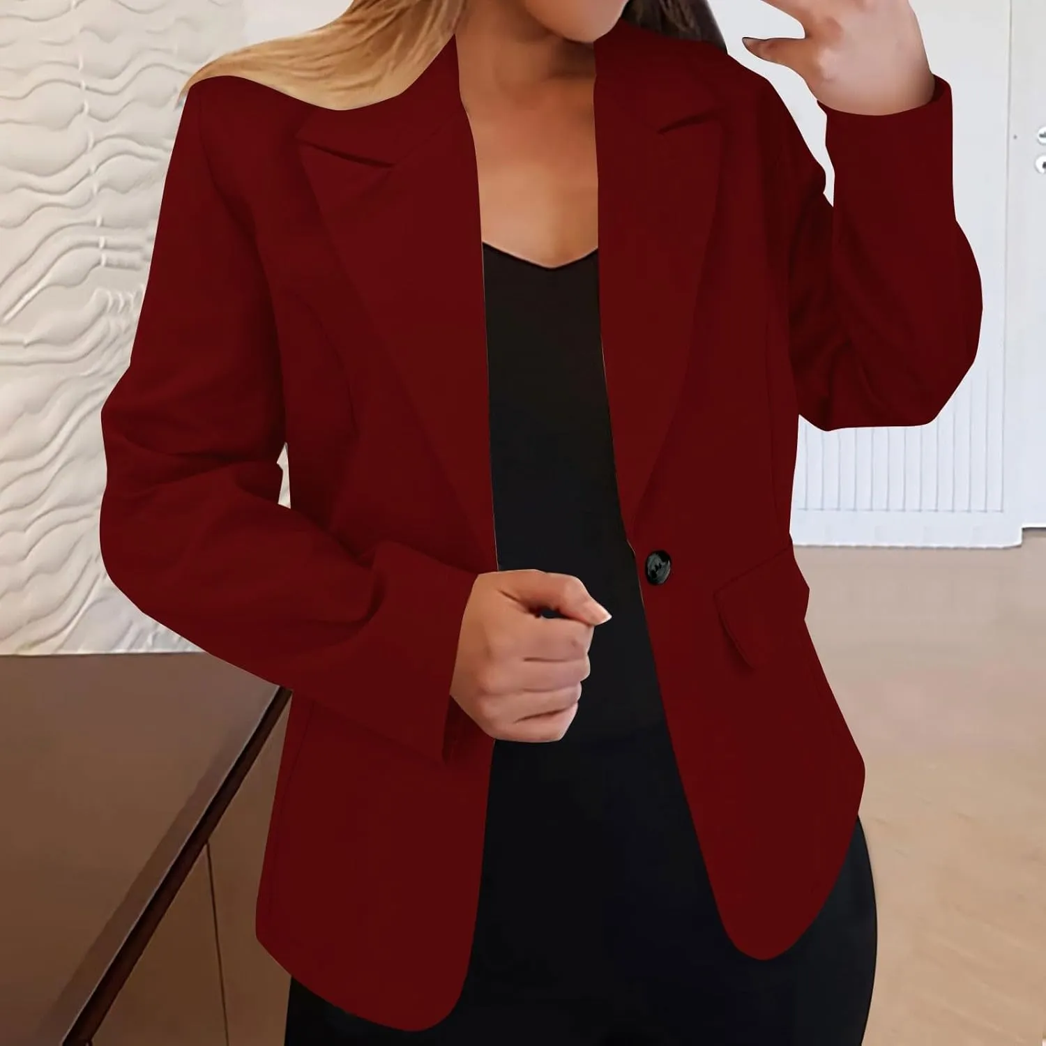Blazers for Women 2025 Trendy Business Casual Jackets with Pockets Long Sleeve Lapel Office Blazer Outerwear