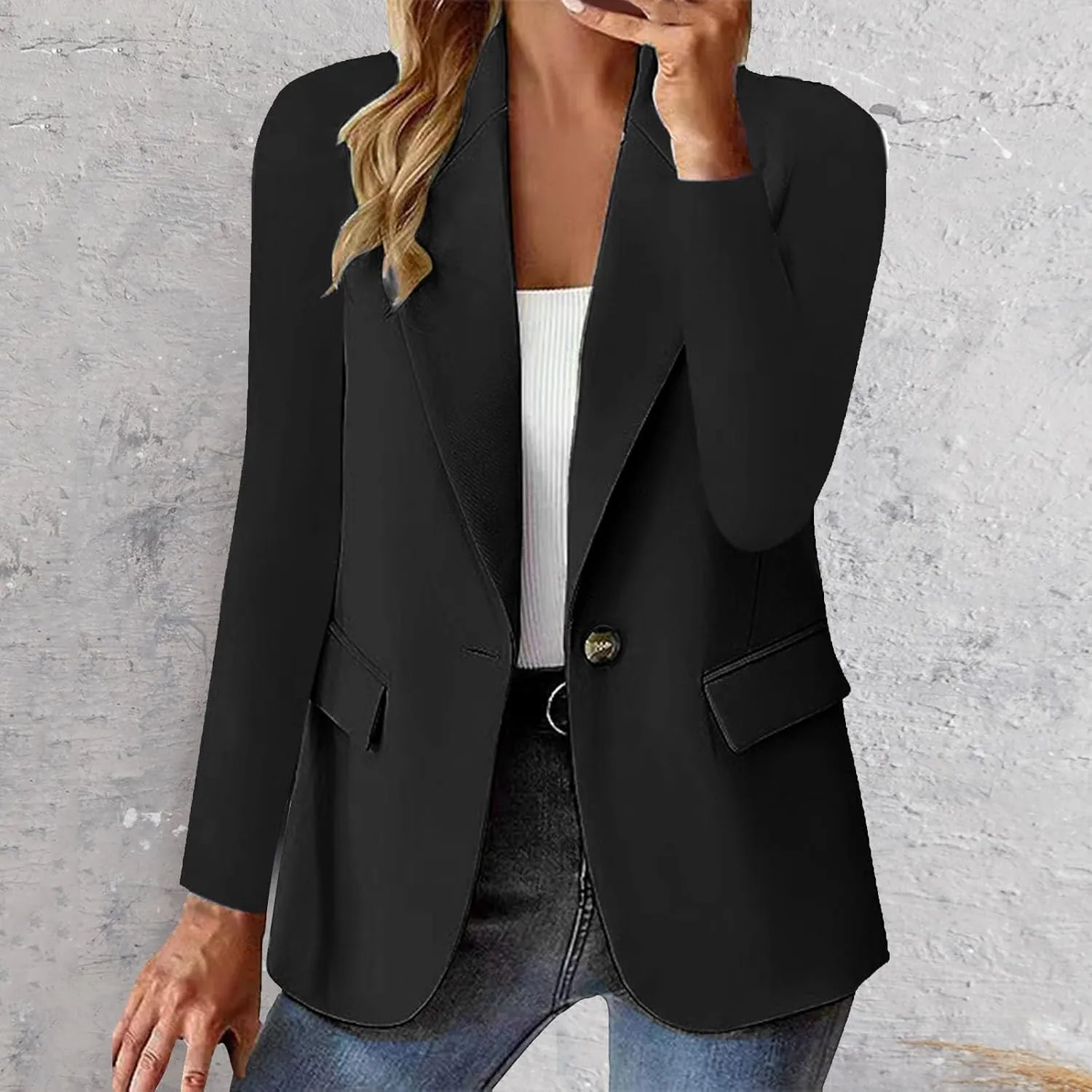 Blazers for Women 2025 Trendy Business Casual Jackets with Pockets Long Sleeve Lapel Office Blazer Outerwear