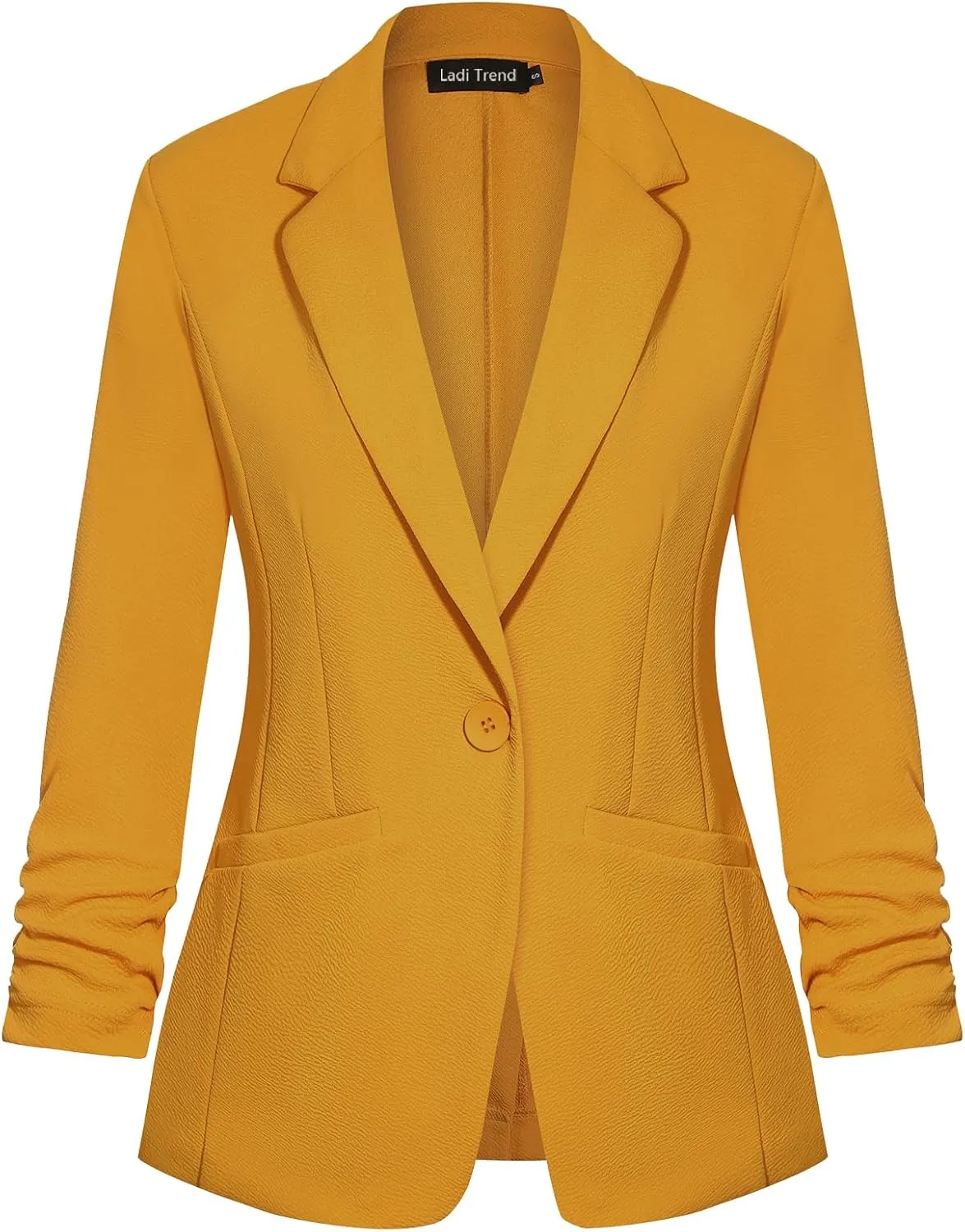 Blazers for Women Dressy Casual Ruched 3/4 Sleeve Lapel Button Work Office Cardigan Suit Jacket with Pockets