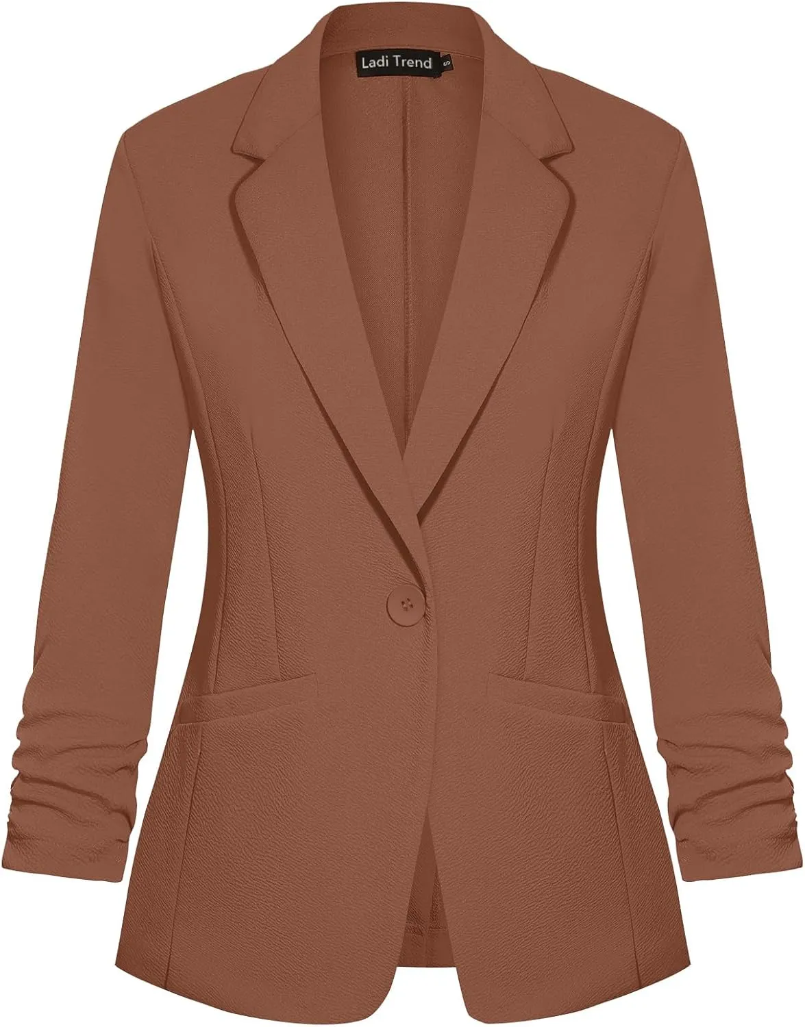 Blazers for Women Dressy Casual Ruched 3/4 Sleeve Lapel Button Work Office Cardigan Suit Jacket with Pockets