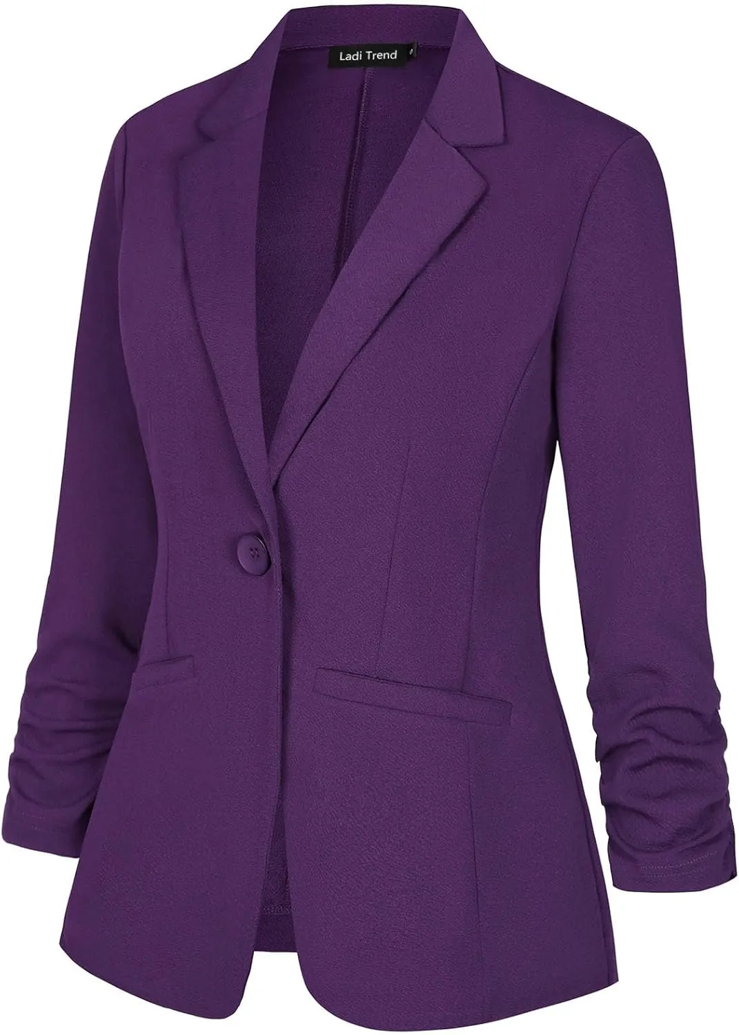 Blazers for Women Dressy Casual Ruched 3/4 Sleeve Lapel Button Work Office Cardigan Suit Jacket with Pockets