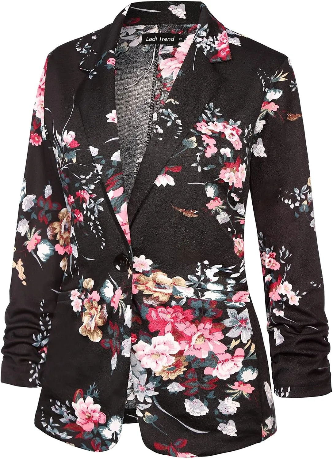 Blazers for Women Dressy Casual Ruched 3/4 Sleeve Lapel Button Work Office Cardigan Suit Jacket with Pockets
