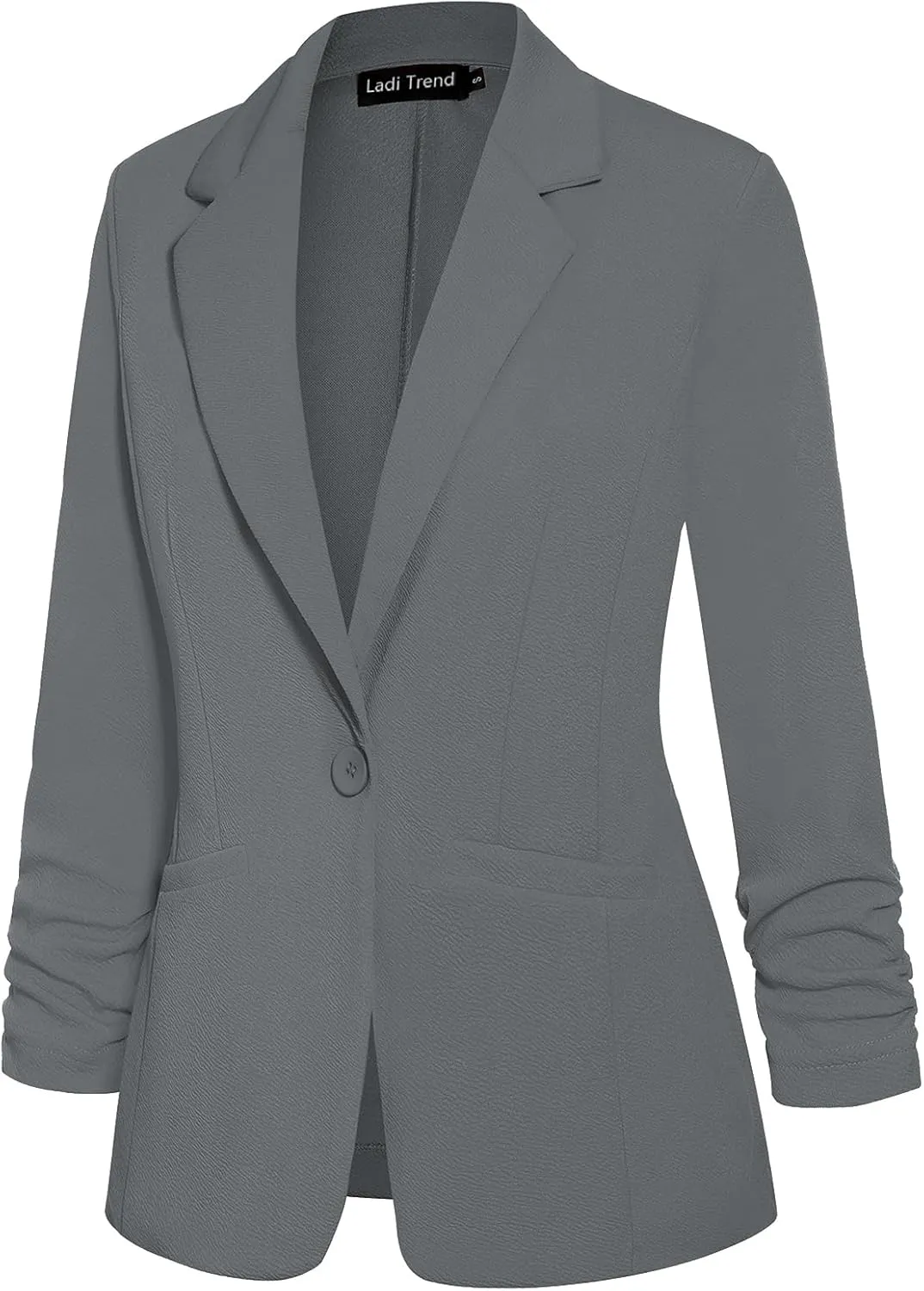 Blazers for Women Dressy Casual Ruched 3/4 Sleeve Lapel Button Work Office Cardigan Suit Jacket with Pockets