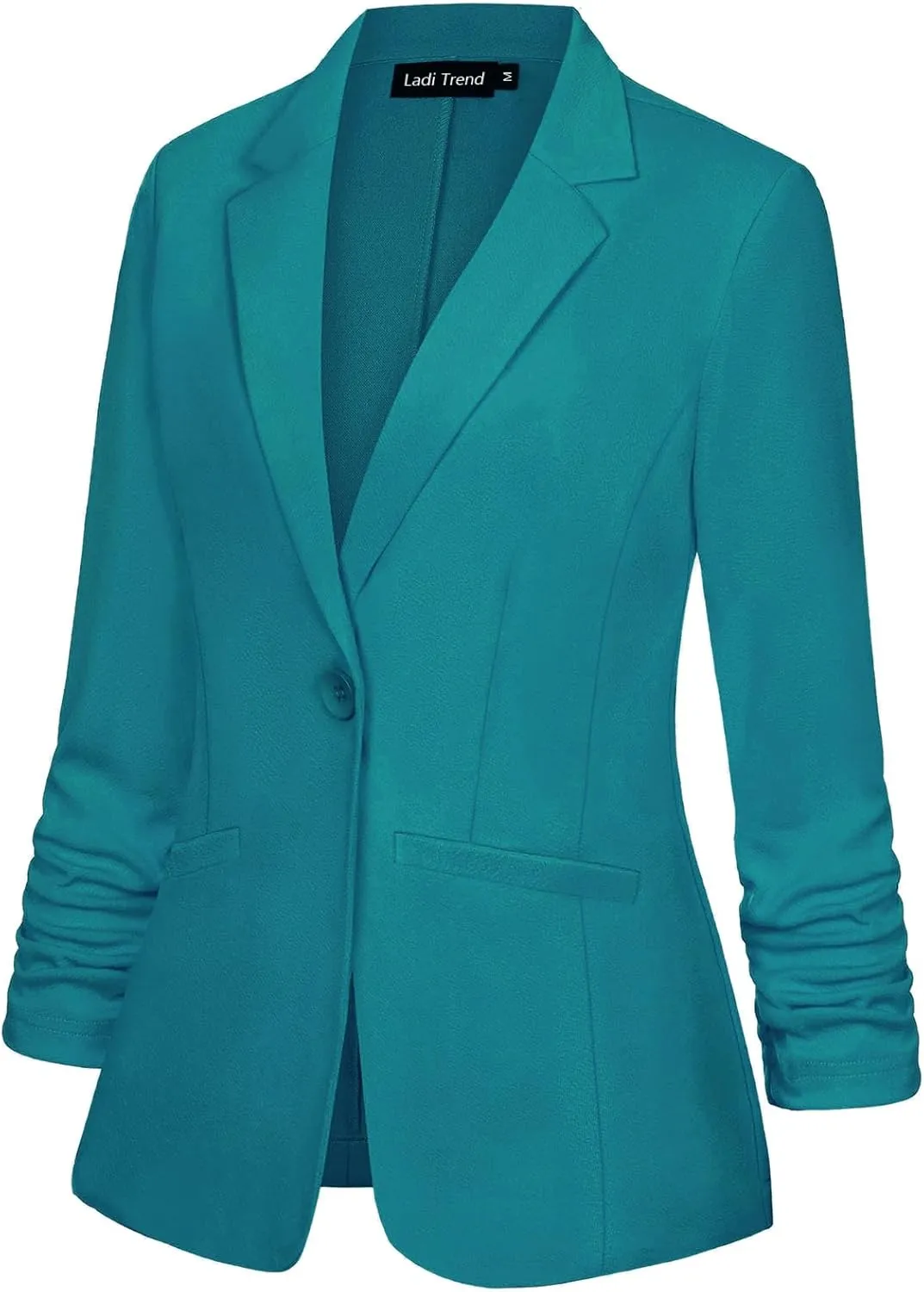 Blazers for Women Dressy Casual Ruched 3/4 Sleeve Lapel Button Work Office Cardigan Suit Jacket with Pockets