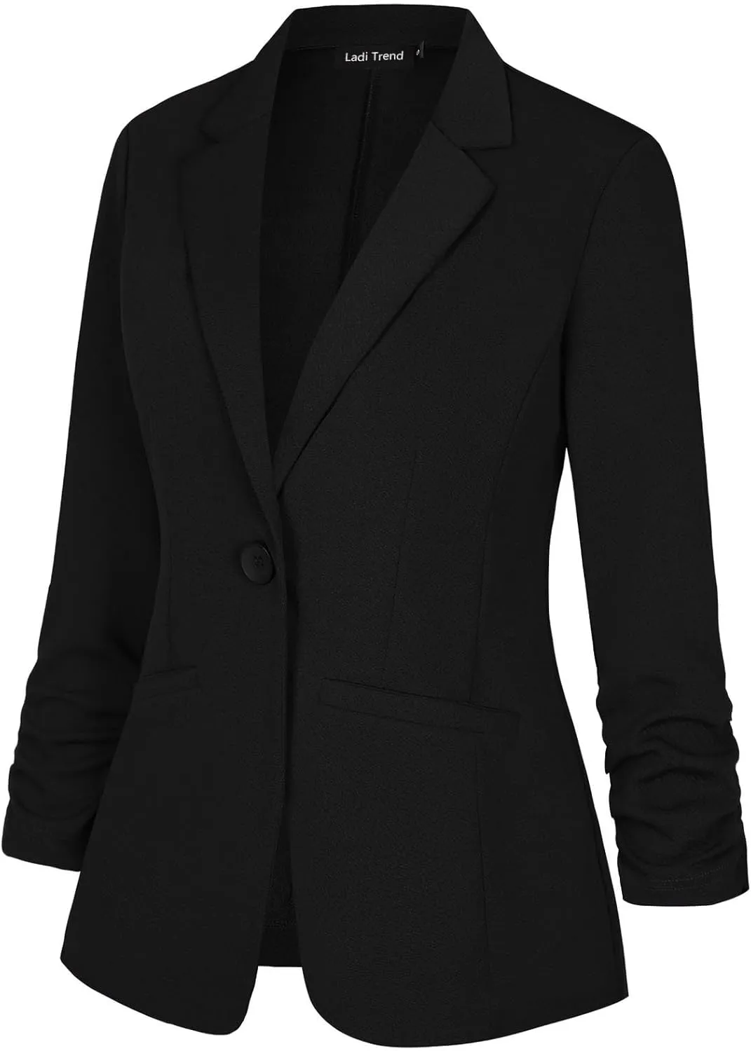 Blazers for Women Dressy Casual Ruched 3/4 Sleeve Lapel Button Work Office Cardigan Suit Jacket with Pockets