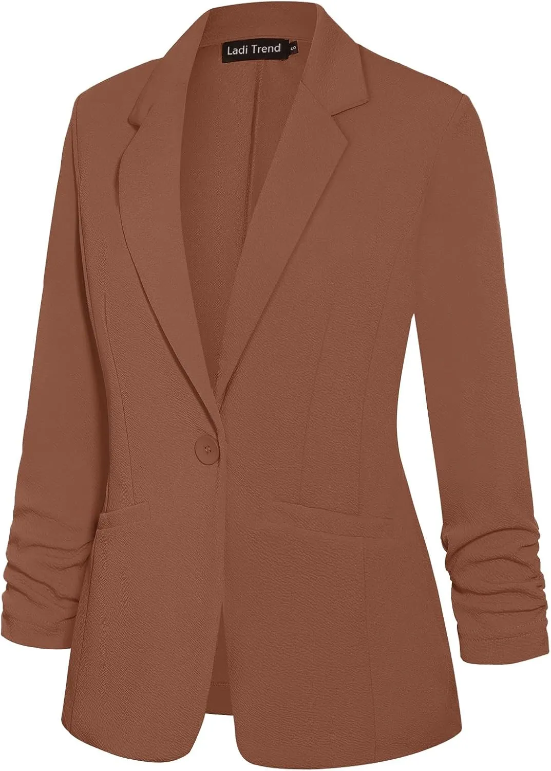 Blazers for Women Dressy Casual Ruched 3/4 Sleeve Lapel Button Work Office Cardigan Suit Jacket with Pockets