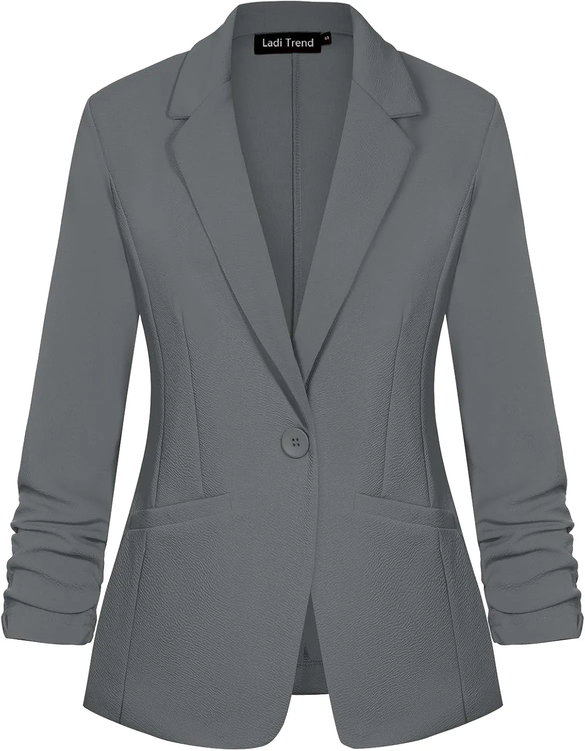 Blazers for Women Dressy Casual Ruched 3/4 Sleeve Lapel Button Work Office Cardigan Suit Jacket with Pockets