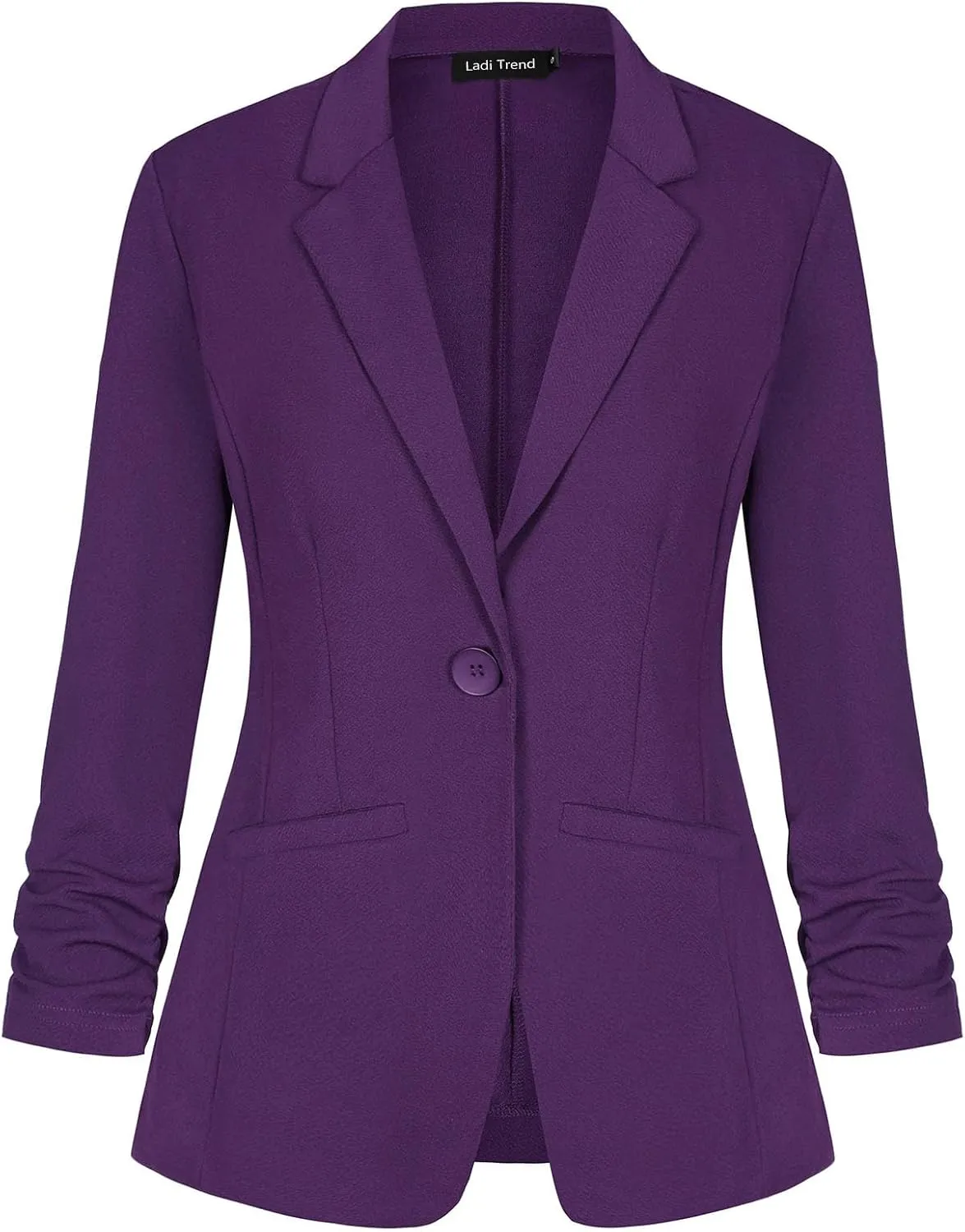 Blazers for Women Dressy Casual Ruched 3/4 Sleeve Lapel Button Work Office Cardigan Suit Jacket with Pockets