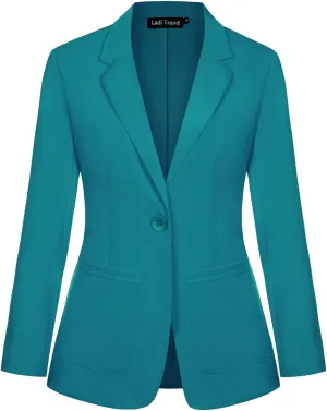 Blazers for Women Long Sleeve Button Front Blazer Notch Lapel Casual Work Office Suit Jackets with Pocket