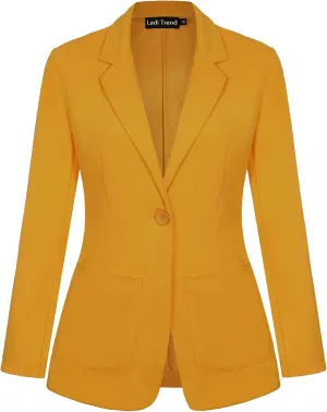 Blazers for Women Long Sleeve Button Front Blazer Notch Lapel Casual Work Office Suit Jackets with Pocket
