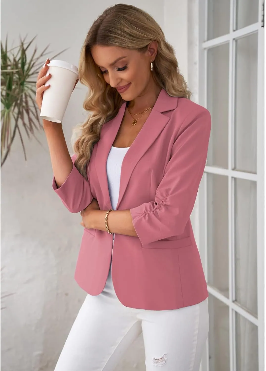 Blazers for Women Trendy Dressy Suit Jackets,2025 Winter Bussiness Suit Clothes,Long Sleeve Button Open Front Tops