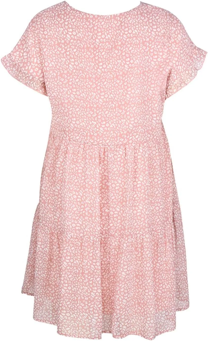 Boho Beach Dresses for Women Cute Floral V Neck Ruffle Sleeve Tiered Mini Dress Gift Boho Swimsuit Coverup for Women