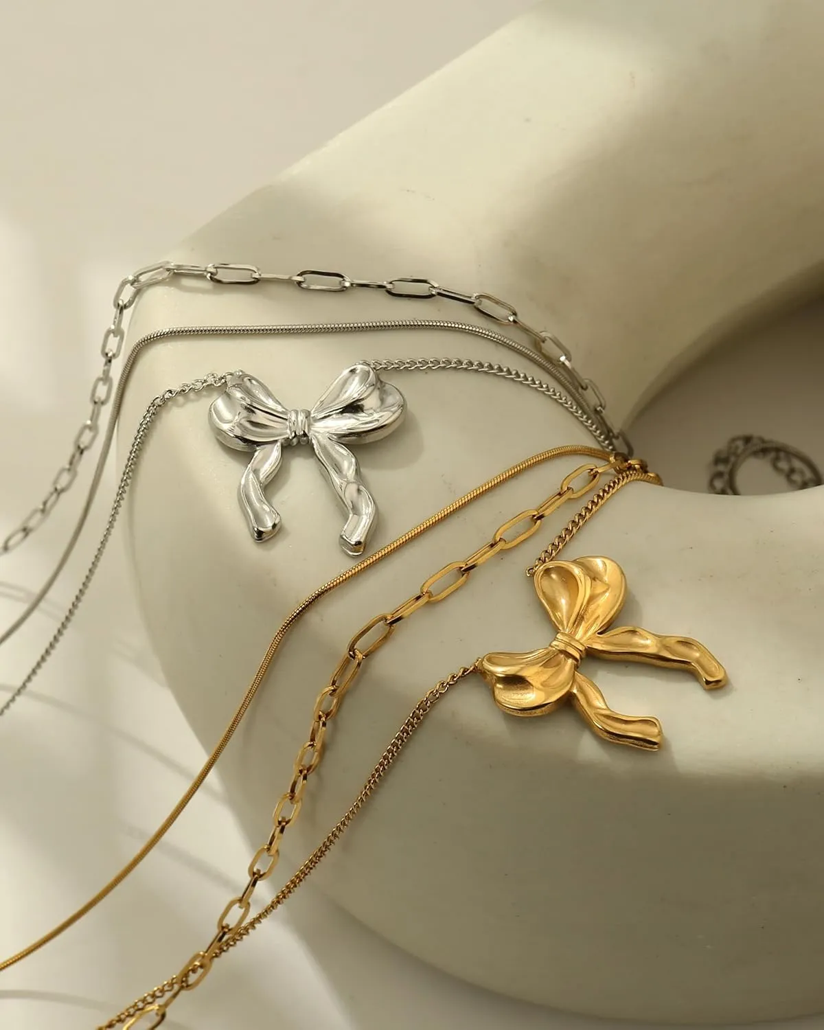 Bow Pendant Necklaces For Women Gold Layered Stack Dainty Waterproof No Tarnish Stackable Stylish Sophisticated Womens Necklaces