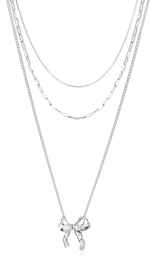 Bow Pendant Necklaces For Women Gold Layered Stack Dainty Waterproof No Tarnish Stackable Stylish Sophisticated Womens Necklaces