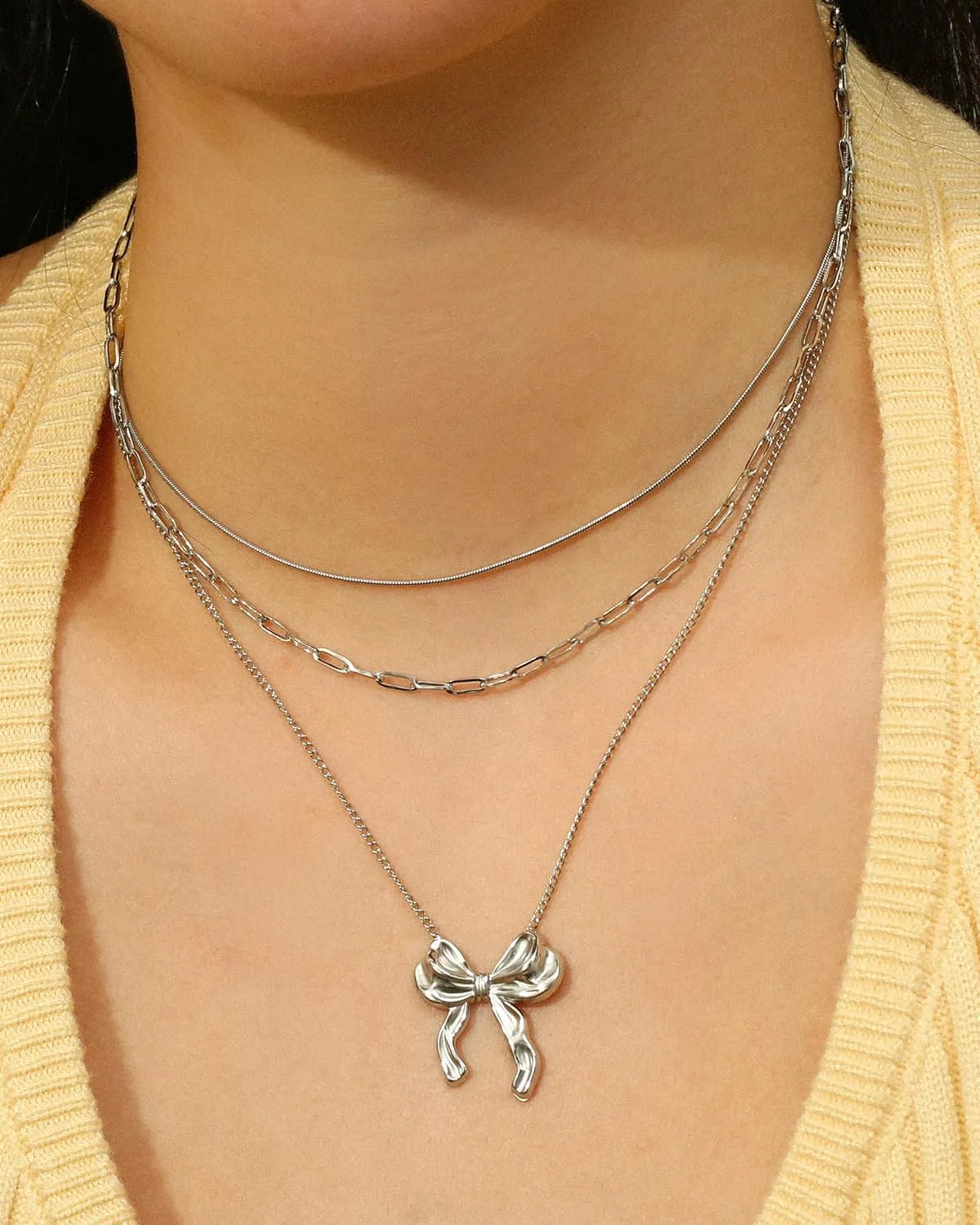 Bow Pendant Necklaces For Women Gold Layered Stack Dainty Waterproof No Tarnish Stackable Stylish Sophisticated Womens Necklaces