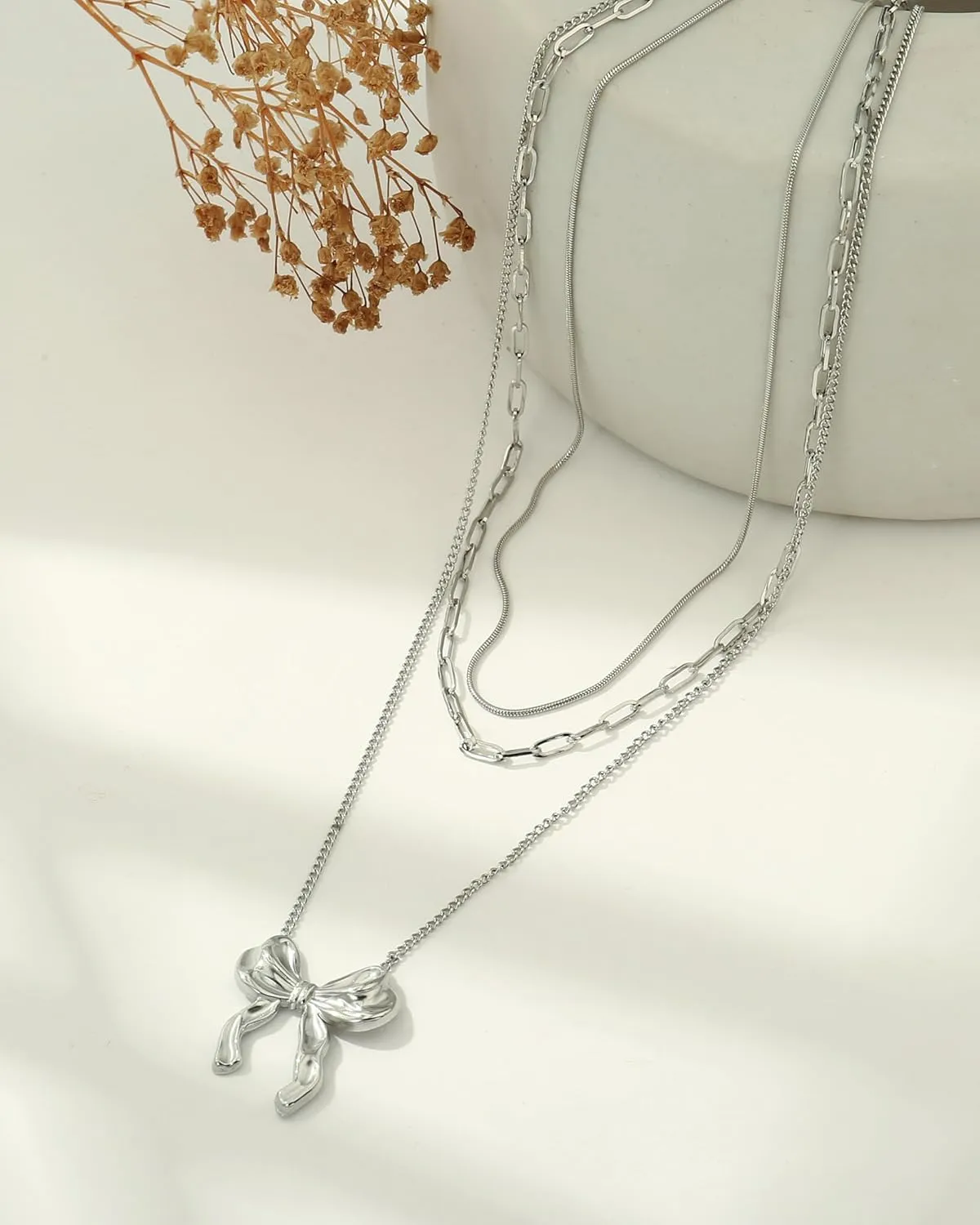 Bow Pendant Necklaces For Women Gold Layered Stack Dainty Waterproof No Tarnish Stackable Stylish Sophisticated Womens Necklaces