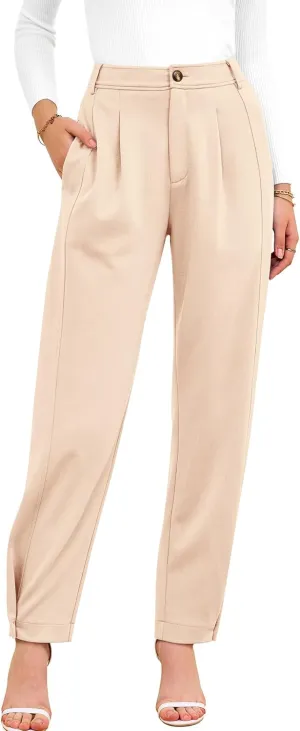 BTFBM Women's 2025 Casual Button Down Pants Elastic High Waist Business Work Trousers Long Straight Slacks with Pockets