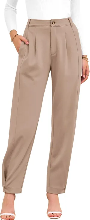 BTFBM Women's 2025 Casual Button Down Pants Elastic High Waist Business Work Trousers Long Straight Slacks with Pockets