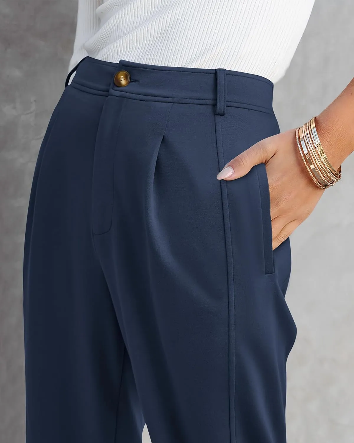 BTFBM Women's 2025 Casual Button Down Pants Elastic High Waist Business Work Trousers Long Straight Slacks with Pockets