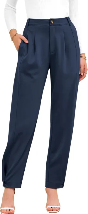 BTFBM Women's 2025 Casual Button Down Pants Elastic High Waist Business Work Trousers Long Straight Slacks with Pockets