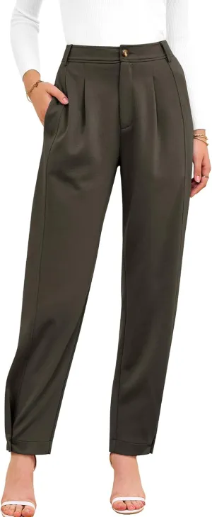 BTFBM Women's 2025 Casual Button Down Pants Elastic High Waist Business Work Trousers Long Straight Slacks with Pockets