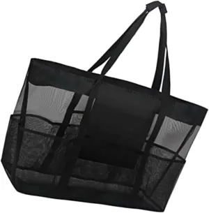 Cabilock Beach Mesh Tote Bag for Portable Storage Pouch for Clothes for Bathing Swimming and Boating Lightweight and Quick Drying Black