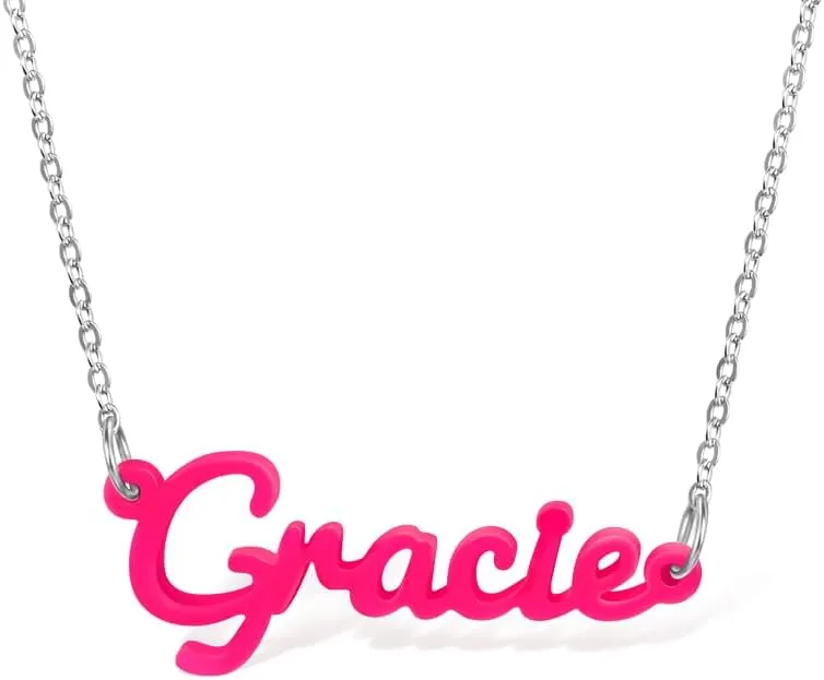 callie Custom Name Necklaces for Women, Personalized Nameplate Jewelry Pendant Gifts,Hot Pink,Neon Pink Necklaces, Acrylic