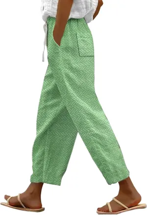 Capri Linen Pants for Women Drawstring Capri Pants with Pockets Wide Leg Cropped Pants for Women Womens Linen Pants