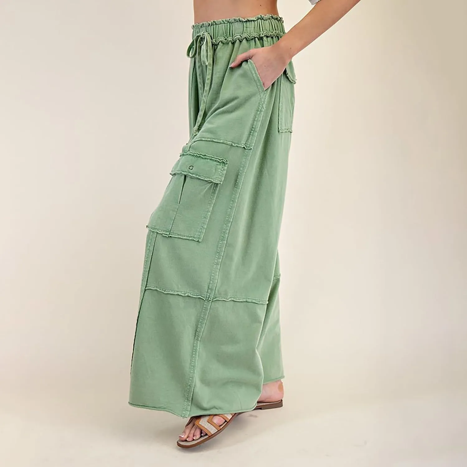 Cargo Jeans for Women Casual Baggy High Waisted Drawstring Wide Leg Jeans Lightweight Flowy Y2K Palazzo Pants with Pockets
