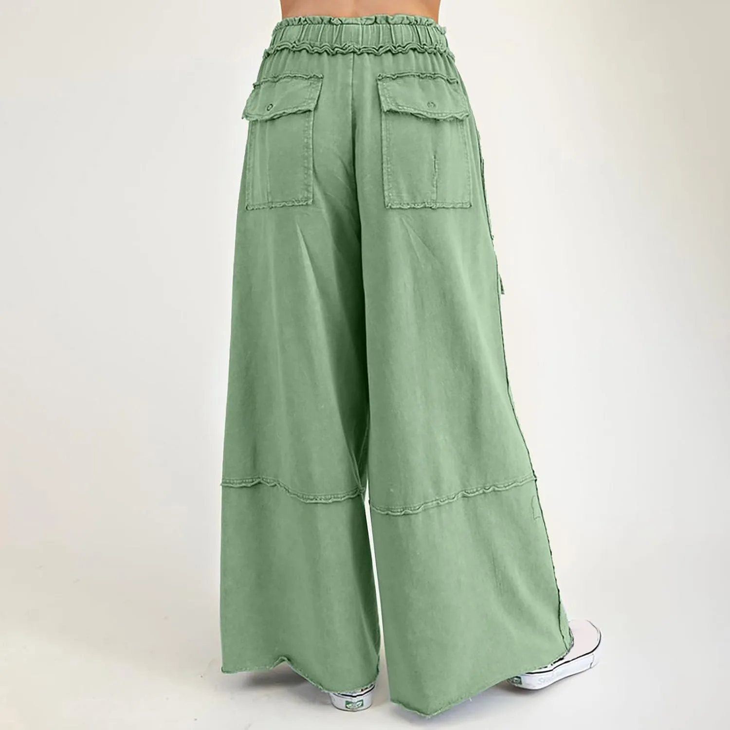 Cargo Jeans for Women Casual Baggy High Waisted Drawstring Wide Leg Jeans Lightweight Flowy Y2K Palazzo Pants with Pockets