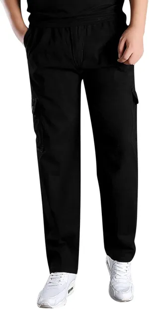 Cargo Pants for Men,Men's Cotton Linen Pants Elastic Lightweight Drawstring Waist Pants Fall Cargo Pants with Pockets