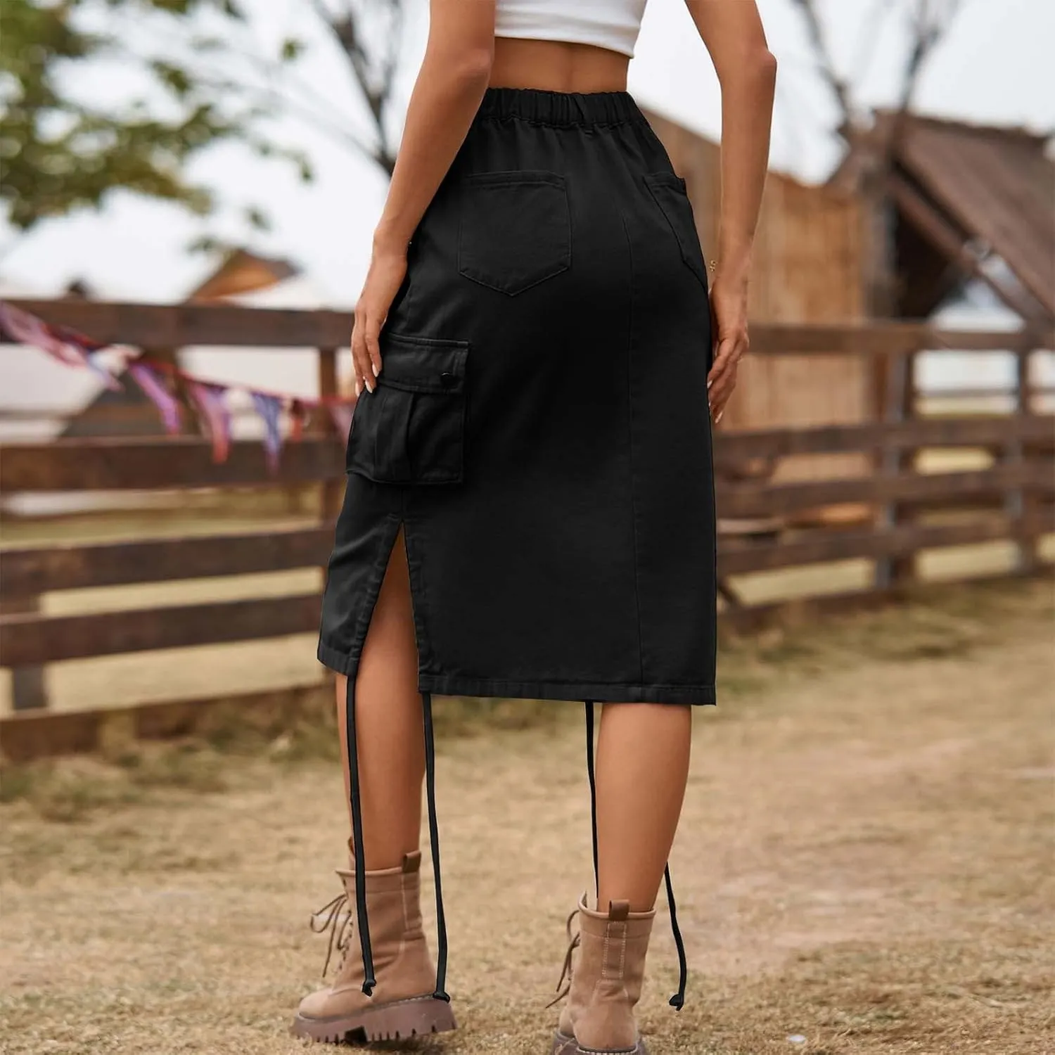 Cargo Skirts for Women Midi Long Denim Jean Skirt High Waisted Summer A-Line Y2K Cargo Pencil Denim Skirt with Pocket