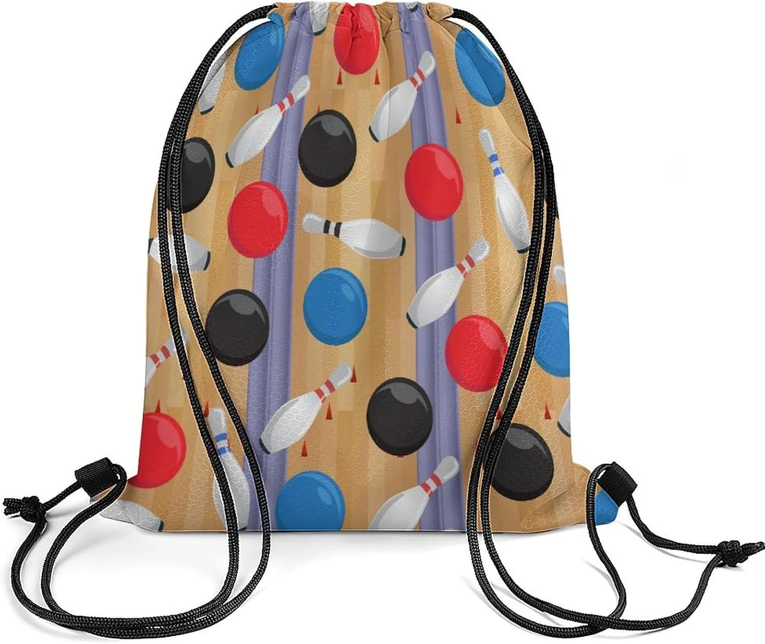 Cartoon Bowling Ball Drawstring Bags Drawstring Backpack For Gym Travel Hiking Camping