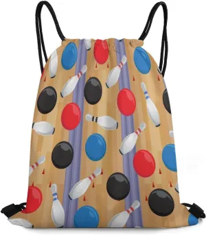 Cartoon Bowling Ball Drawstring Bags Drawstring Backpack For Gym Travel Hiking Camping