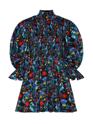 Catri cotton shirred mini dress in midnight sun black