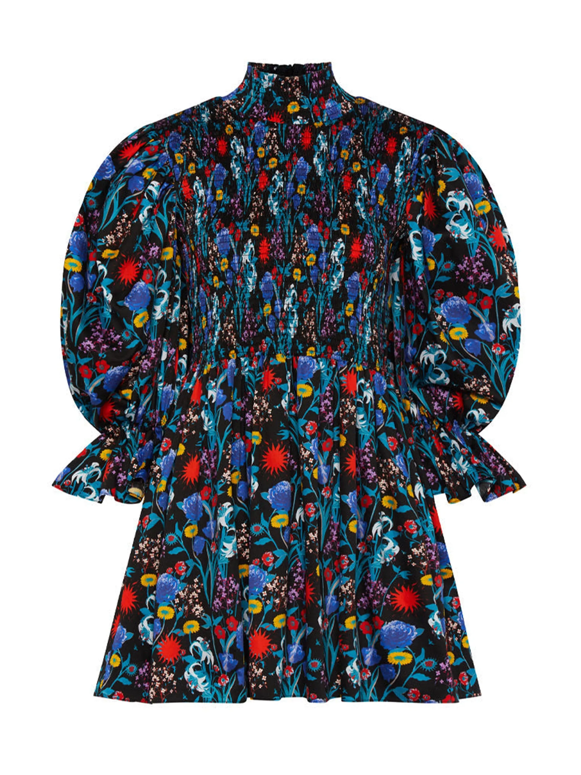 Catri cotton shirred mini dress in midnight sun black