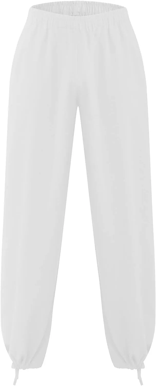 Cdiecer Linen Wide Leg Pants Men Summer Beach Pants Lightweight Baggy Pants Elastic Waist Drawstring Trousers Harem Pants