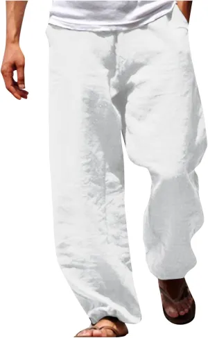 Cdiecer Linen Wide Leg Pants Men Summer Beach Pants Lightweight Baggy Pants Elastic Waist Drawstring Trousers Harem Pants